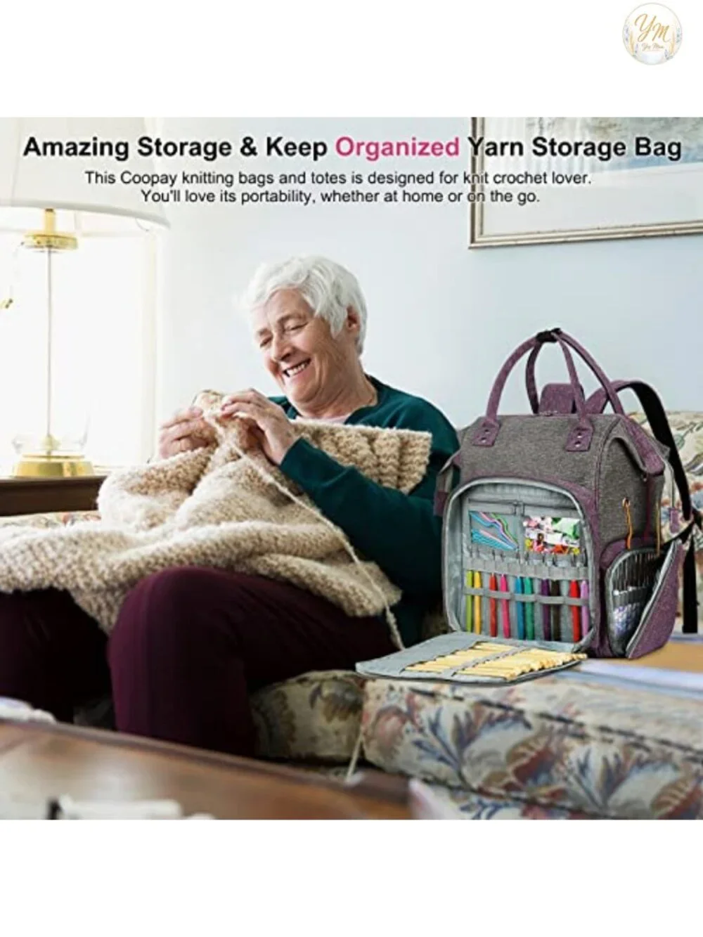 Large Yarn Storage Backpack for Knitting & Crochet, 600D Oxford Cloth, Travel